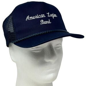 Vintage 80s American Legion Band Trucker Hat Cap Blue Rope Cord Corded Snapback